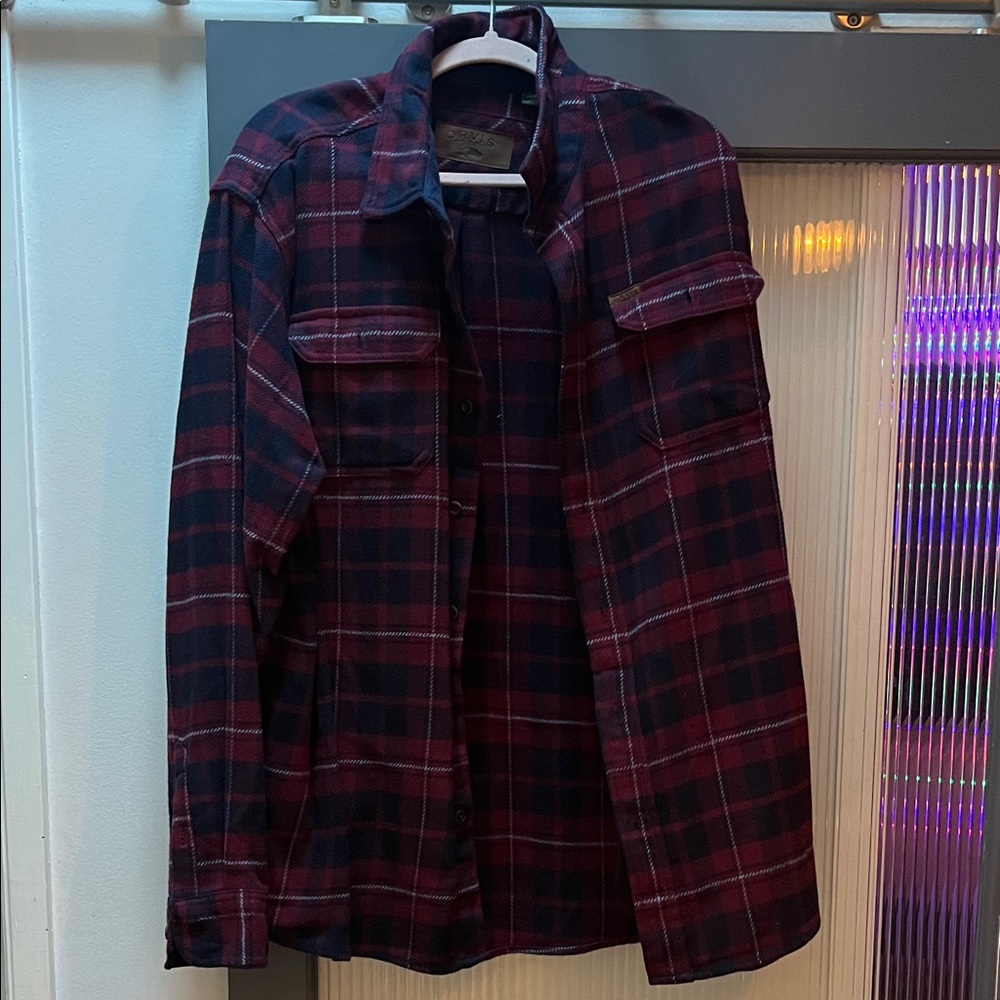 Orvis Men's Red and Black Plaid Shirt Jacket